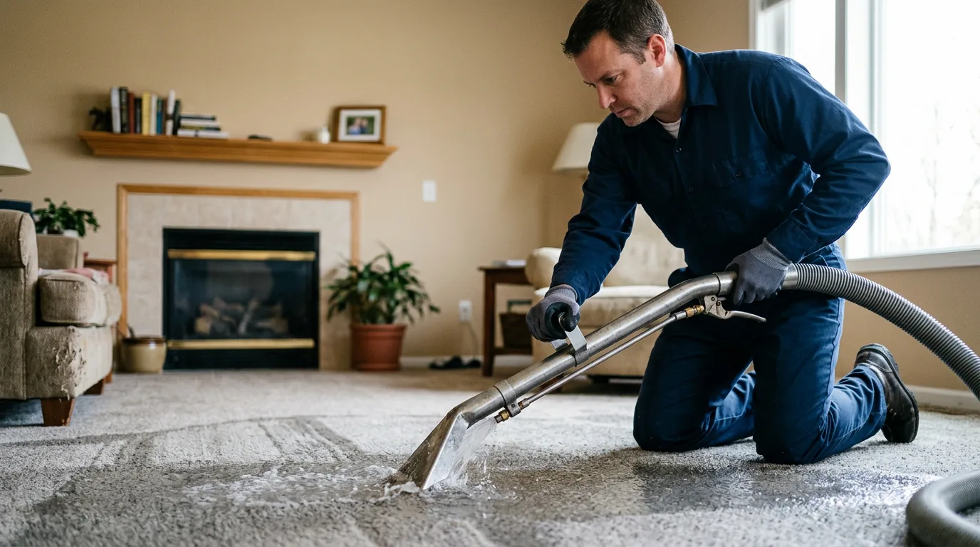 Water damage restoration technician working near Lebanon, NJ